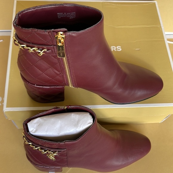 Michael Kors Elsa Merlot Leather Ankle Boots - Picture 2 of 16